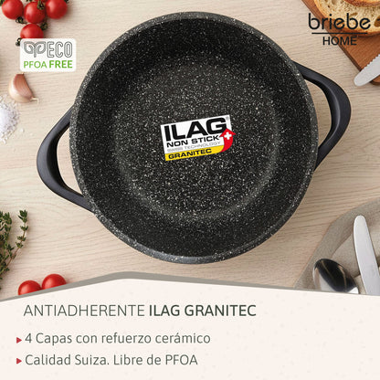 Briebe Batería De Cocina Inducción 8 Piezas Aluminio Fundido 4 Ollas Con Tapa De Cristal Antiadherente, Mgk-17s, Negro_4