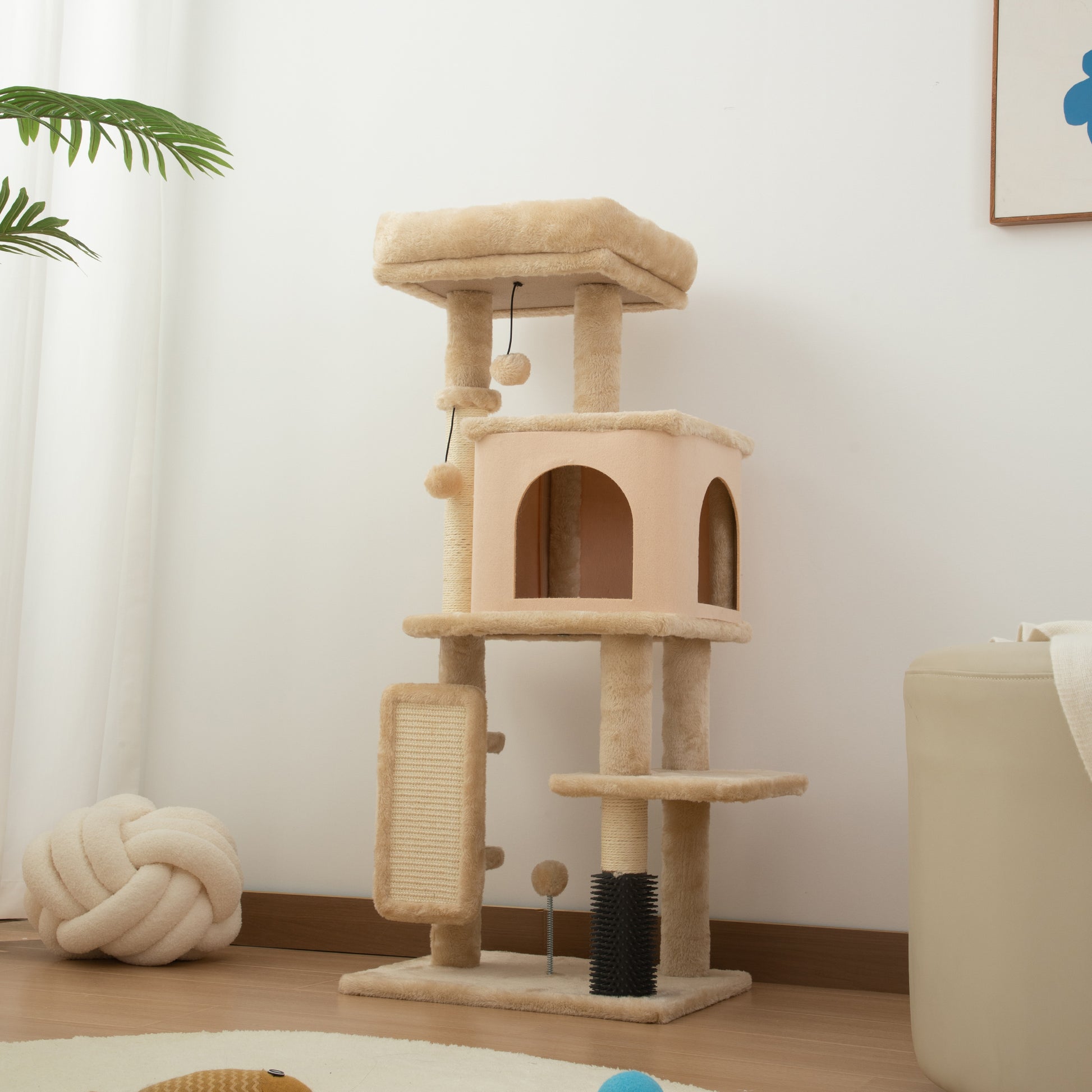 Pawhut Árbol Rascador Para Gatos Altura 104 Cm Con Almohadilla Para Rascar Beige_4