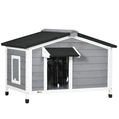 Pawhut Caseta Para Perros De Exterior Con Techo Asfáltico 97x72x65 Cm Gris_0