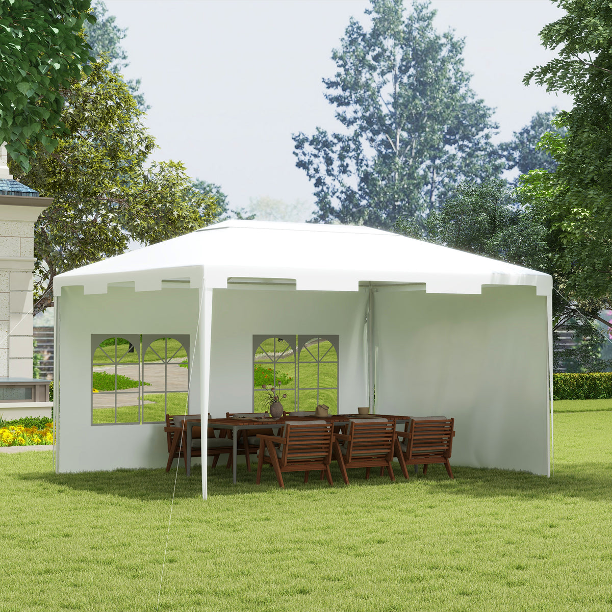 Outsunny Carpa De Jardín 4x3 M Con 2 Laterales 2 Ventanas Anti-uv Blanco_1