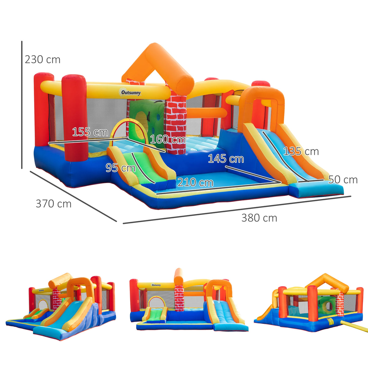 Outsunny Castillo Hinchable Con 2 Toboganes 2 Camas Salto Piscina 380x370x230 Cm_2
