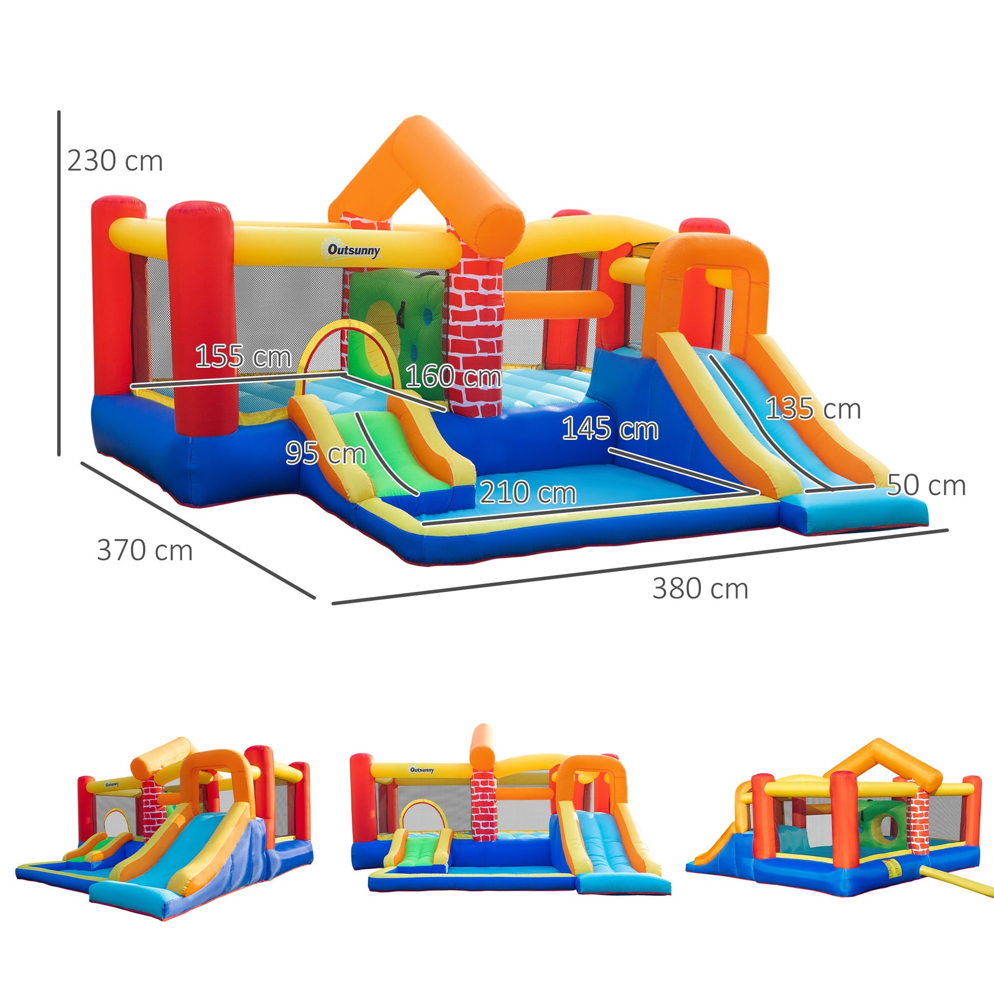 Outsunny Castillo Hinchable Con 2 Toboganes 2 Camas Salto Piscina 380x370x230 Cm_2