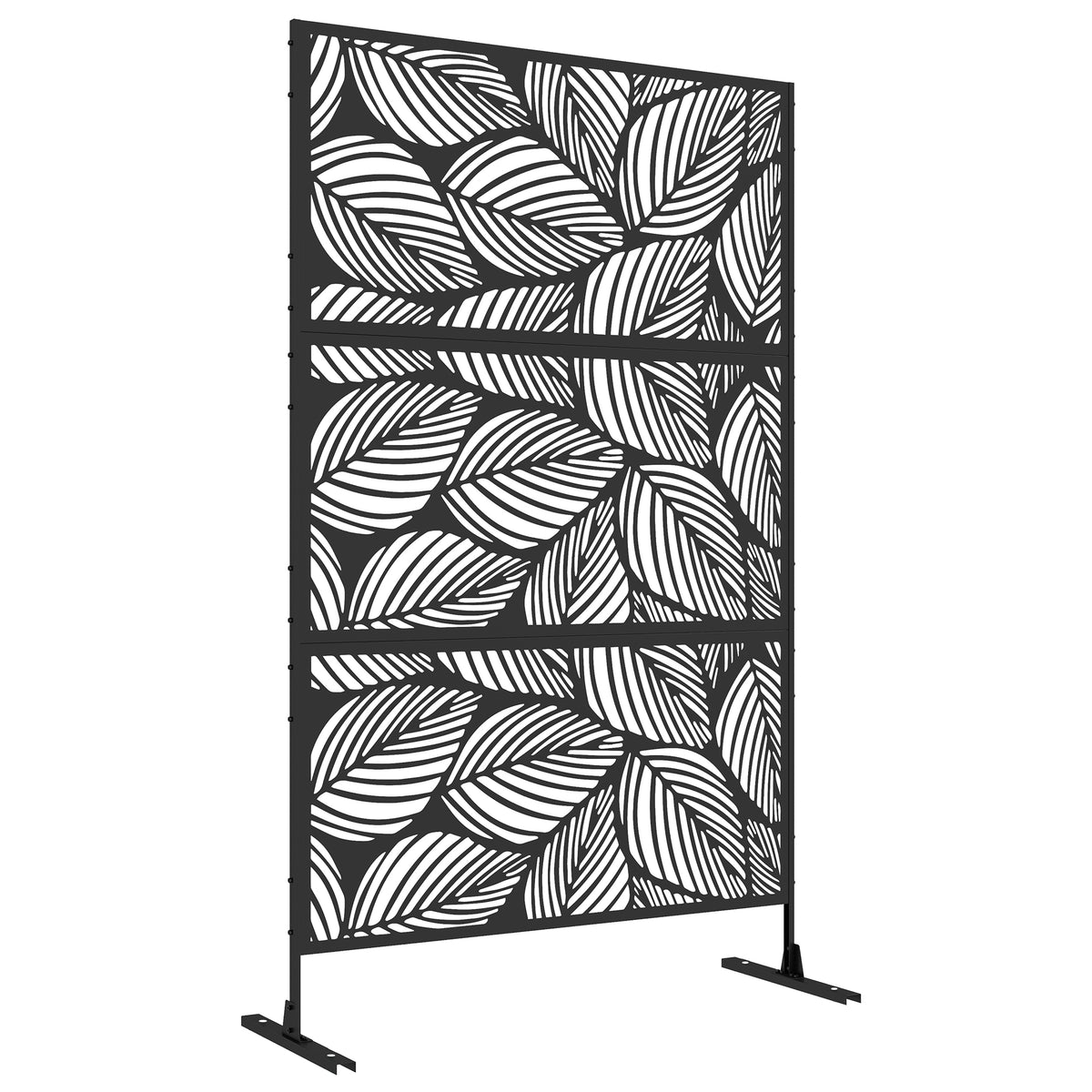 Outsunny Biombo Exterior Con 3 Piezas Patrón De Hoja Grande 122x45x198cm Negro_0