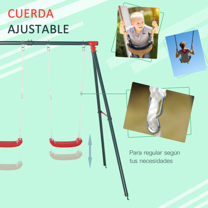 Columpio Doble Para Niños Outsunny Multicolor 220x160x180 Cm_5