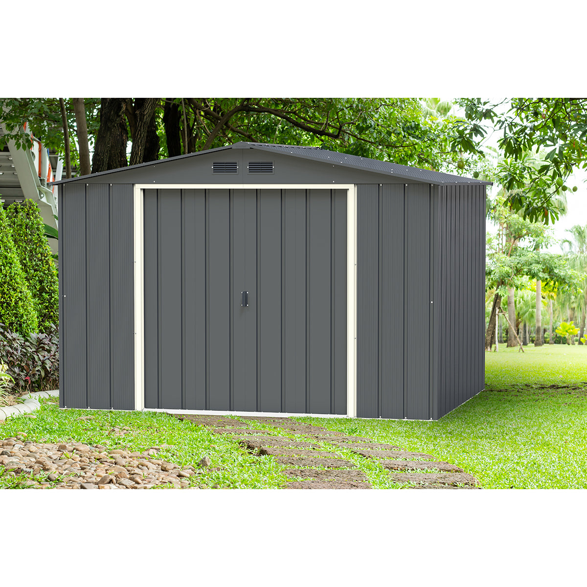 Duramax - Caseta Cobertizo Jardín - Eco Gandia 10x8 - Metal - Gris Antracita_2