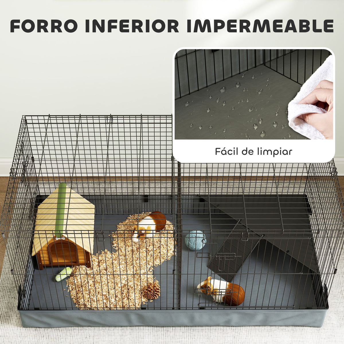 Pawhut Jaula Para Animales Pequeños 2 En 1 Con Tapa Removible 121x61x61 Cm Negro_5
