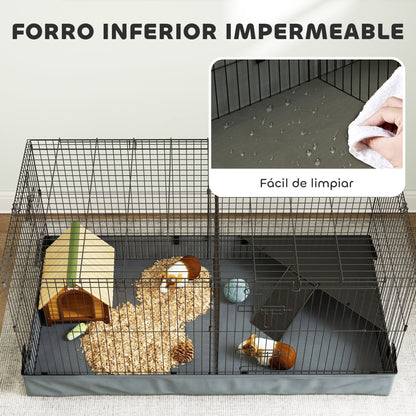 Pawhut Jaula Para Animales Pequeños 2 En 1 Con Tapa Removible 121x61x61 Cm Negro_5