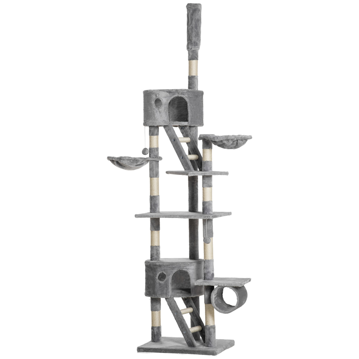 Pawhut Árbol Para Gatos De Suelo A Techo De 240-260 Cm Con Plataformas Gris_0