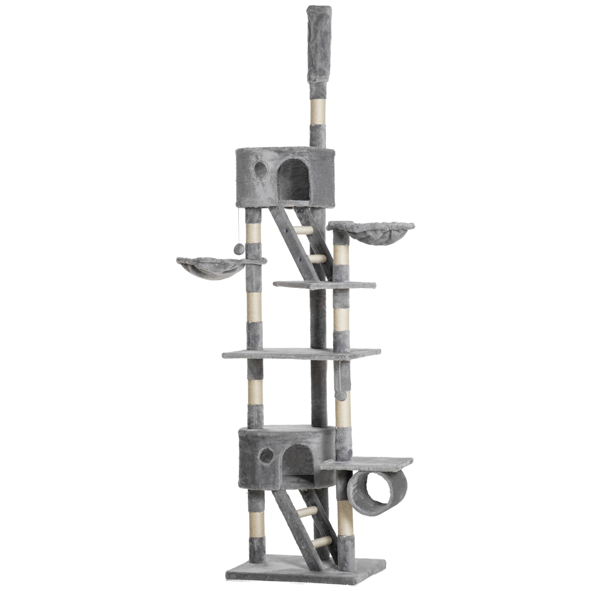 Pawhut Árbol Para Gatos De Suelo A Techo De 240-260 Cm Con Plataformas Gris_0