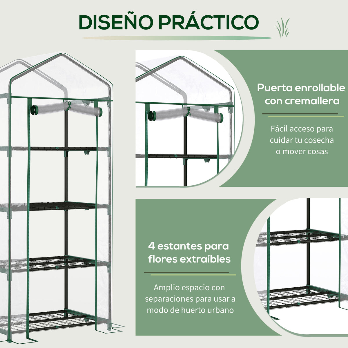 Invernadero De Jardín Outsunny Acero, Pvc Transparente 70x50x160 Cm_5