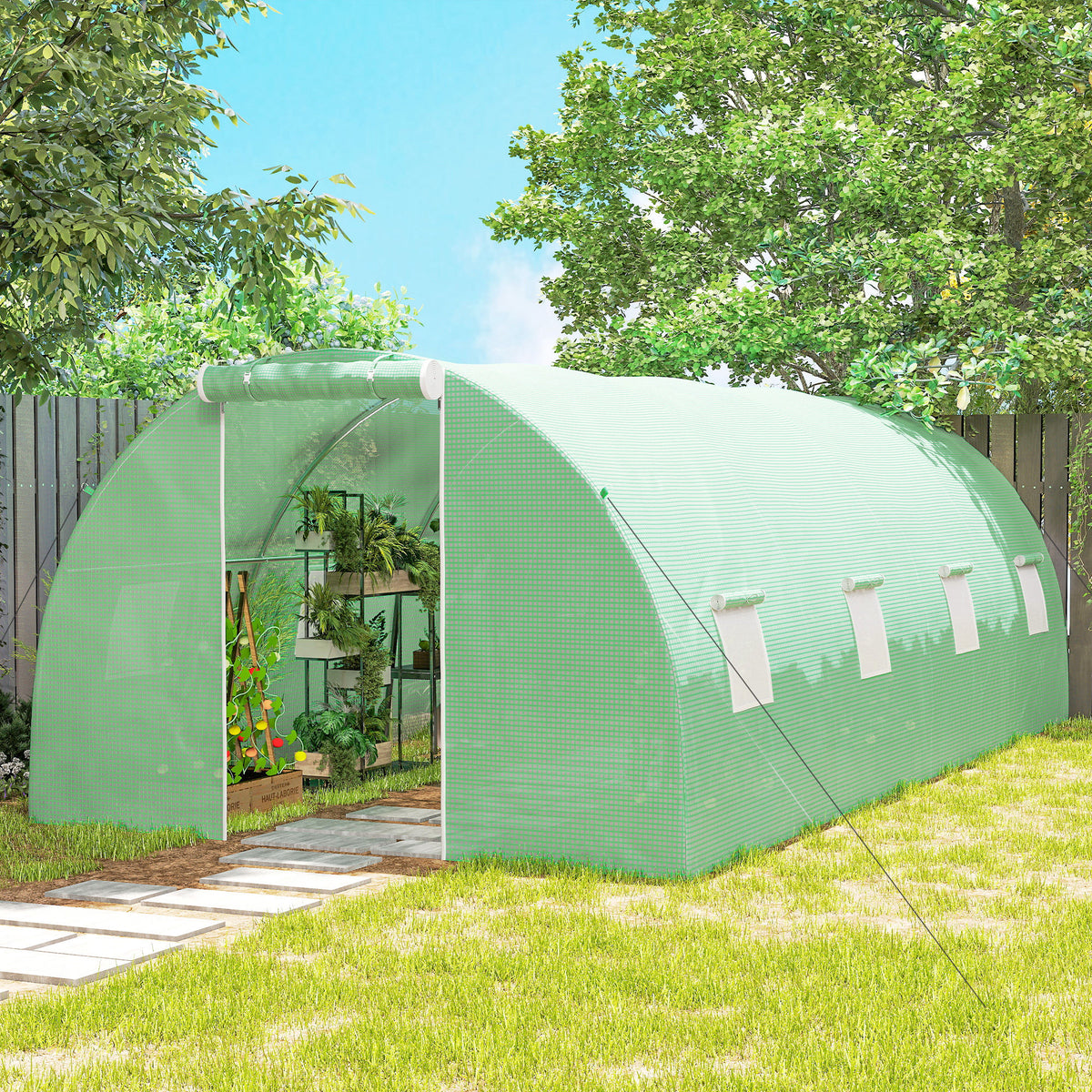 Outsunny Invernadero De Túnel 6x3x2 M Con Puerta Enrollable Y 8 Ventanas Verde_3