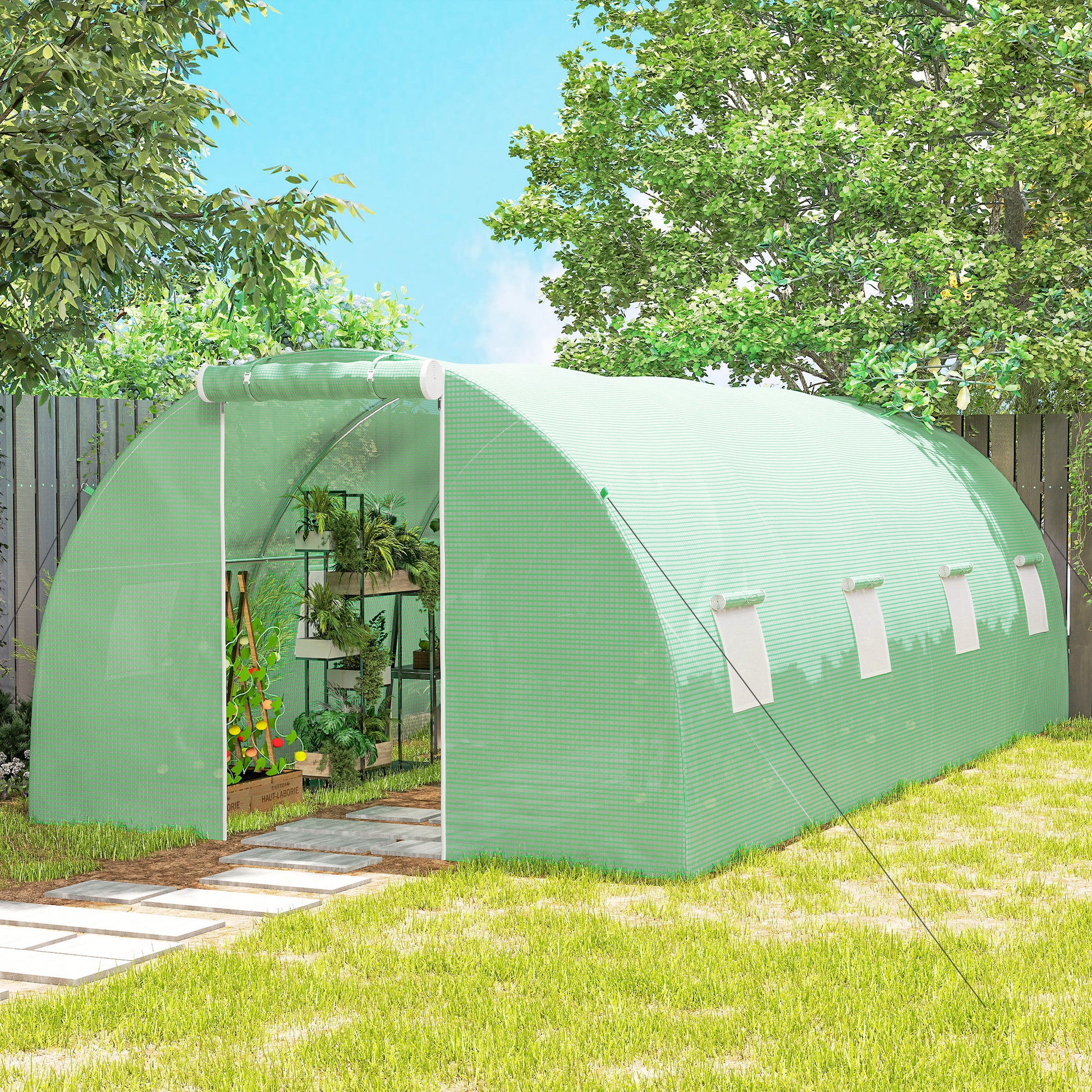 Outsunny Invernadero De Túnel 6x3x2 M Con Puerta Enrollable Y 8 Ventanas Verde_3