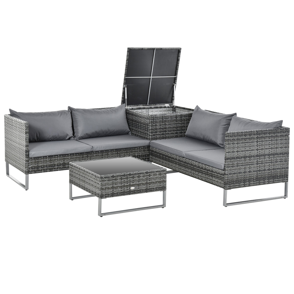 Outsunny Set Muebles De Jardín 4 Piezas De Ratán 2 Sofá Doble 2 Mesa Gran_0