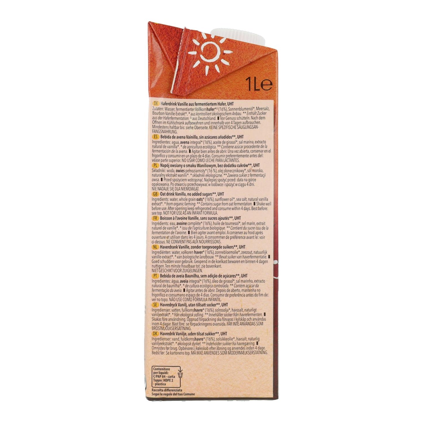 Pack 8 x Bebida de Avena Vainilla Bio Natumi 1 L