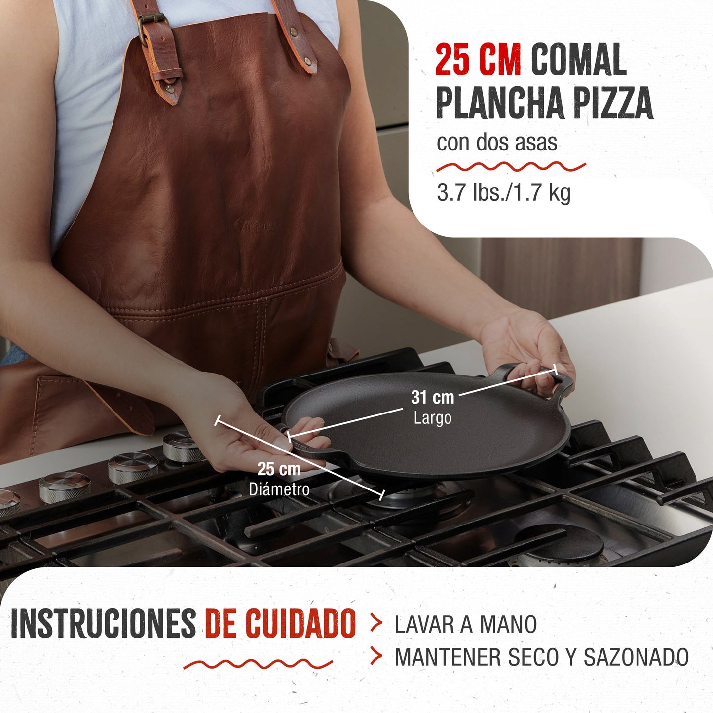 Victoria Plancha Cocina Para Pizza Hierro Fundido Curado Inducción, Sartén 25cm, Fuego, Barbacoa, Horno, 31800, Negro_4