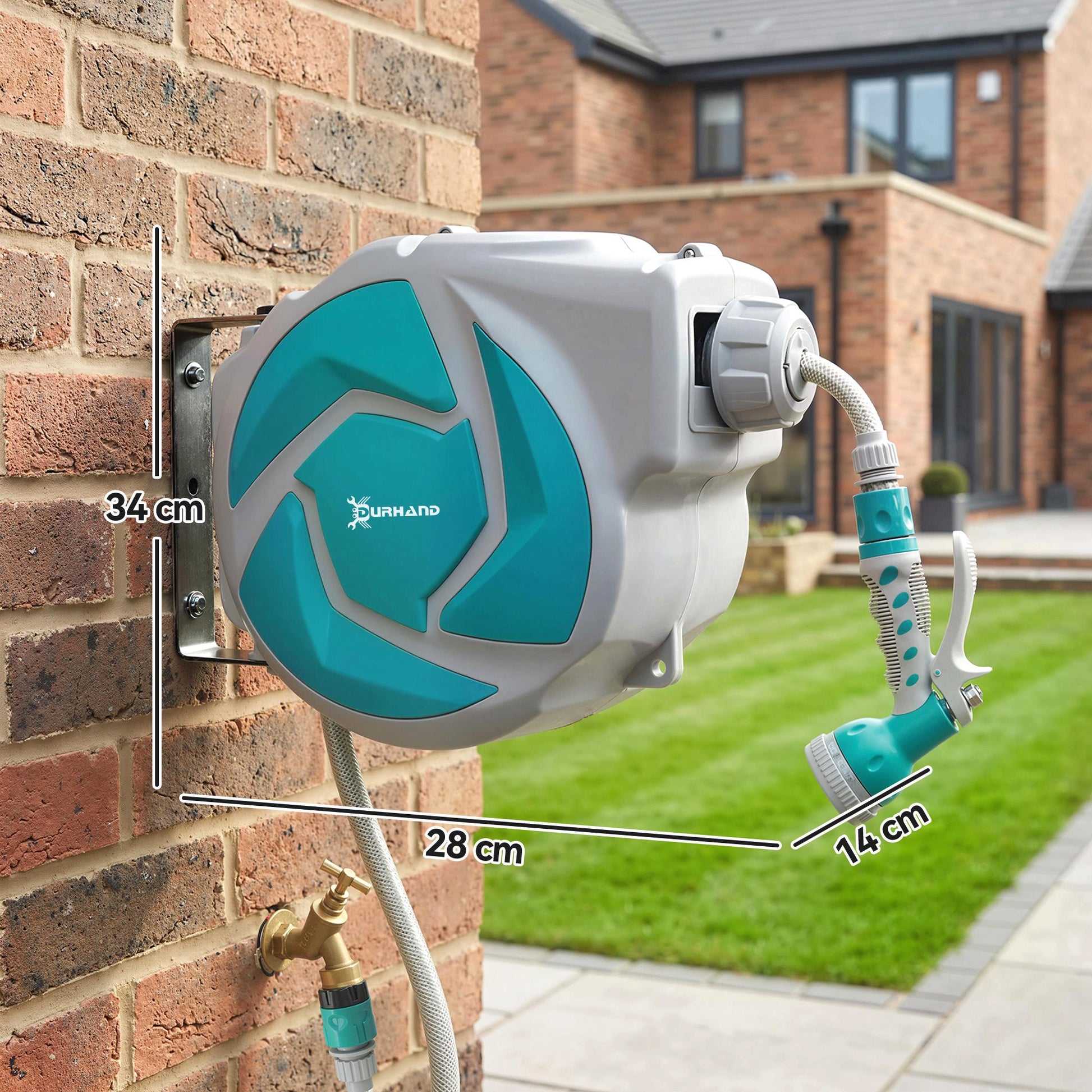Durhand Enrollador De Manguera Para Jardín De Pared 10+1 M Gris Claro Y Verde_2