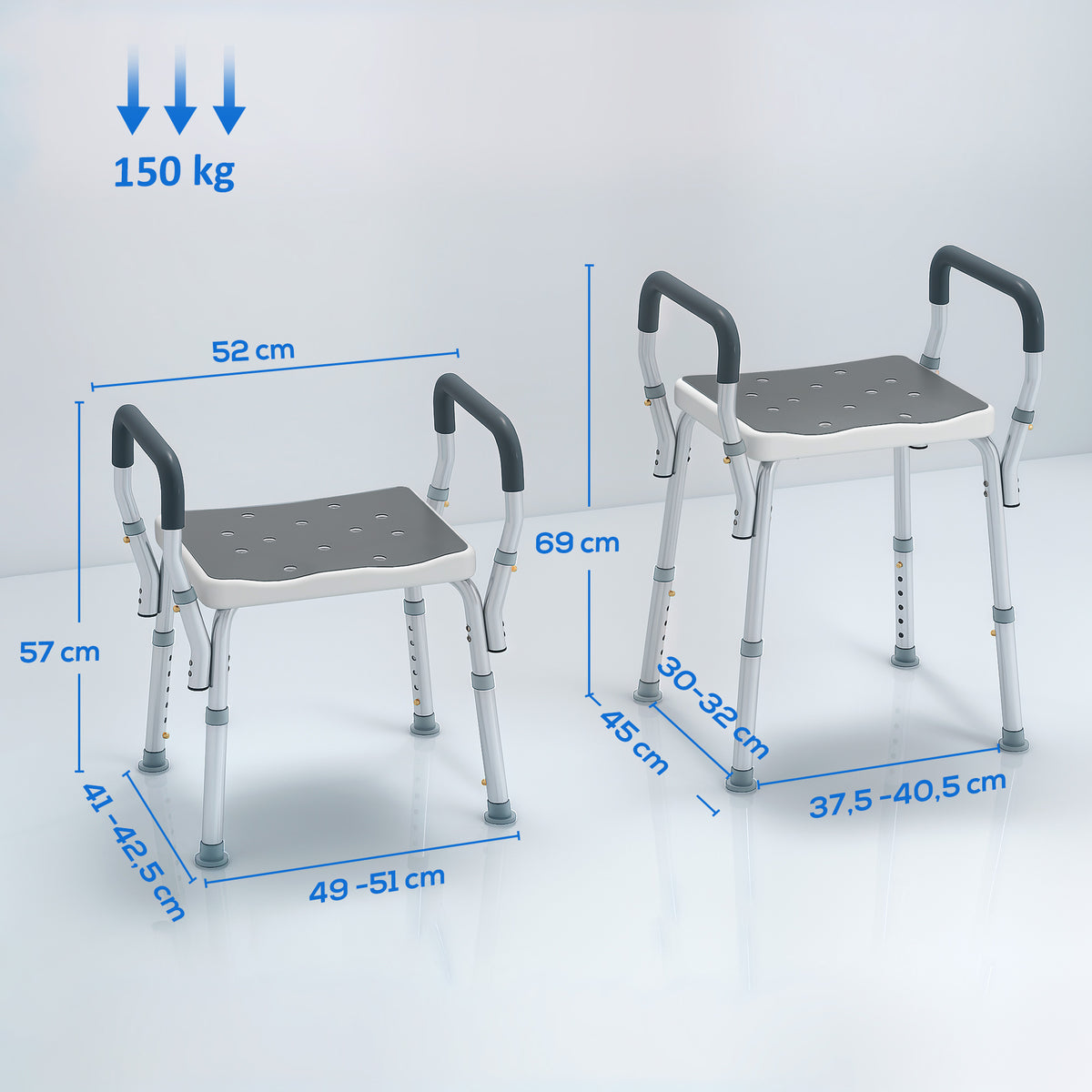 Homcom Taburete De Ducha Con Altura Regulable Antideslizante Carga 150 Kg_2