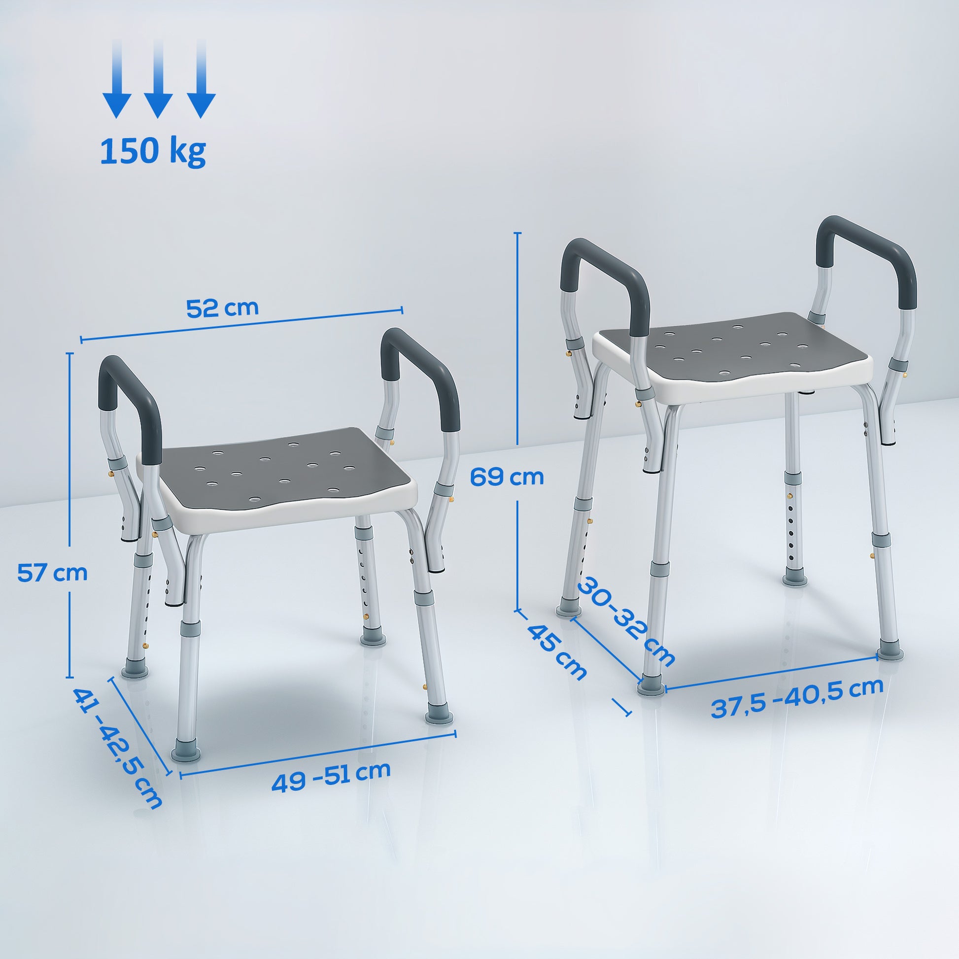 Homcom Taburete De Ducha Con Altura Regulable Antideslizante Carga 150 Kg_2