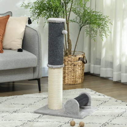 Pawhut Poste Rascador Para Gatos 85 Cm Con Cepillo De Auto Acicalado Gris Crema_1