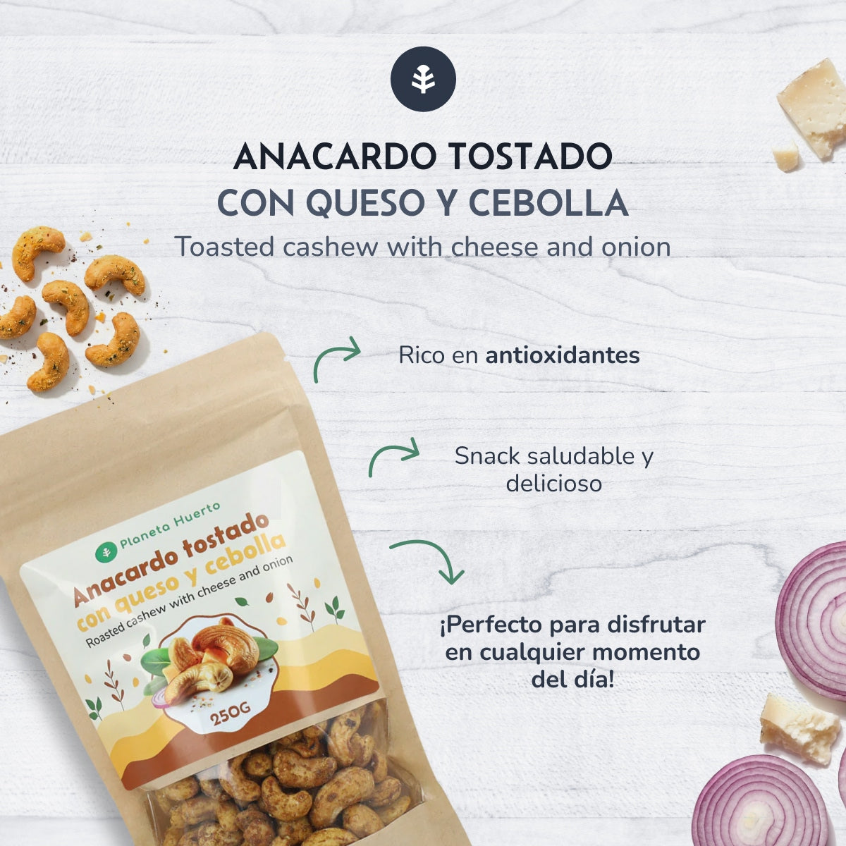 Anacardo tostado con queso y cebolla Planeta Huerto 250 g