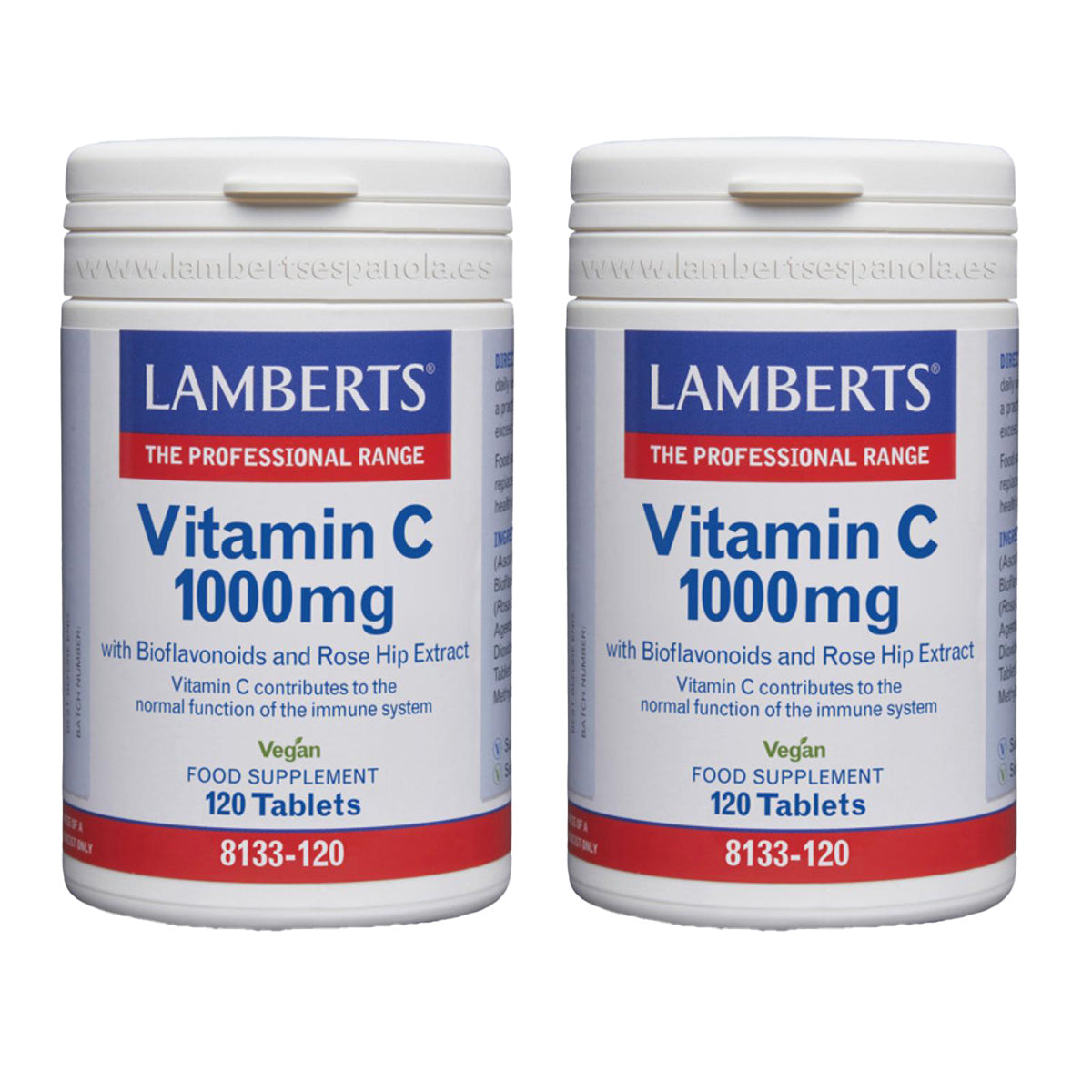 Pack 2x Vitamina C 1000 mg con bioflavonoides y escaramujo, Lamberts, 120 tabletas