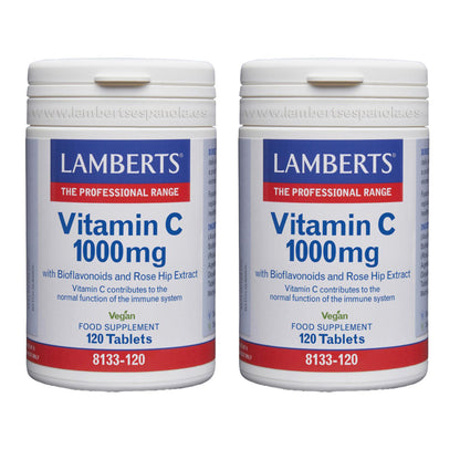 Pack 2x Vitamina C 1000 mg con bioflavonoides y escaramujo, Lamberts, 120 tabletas