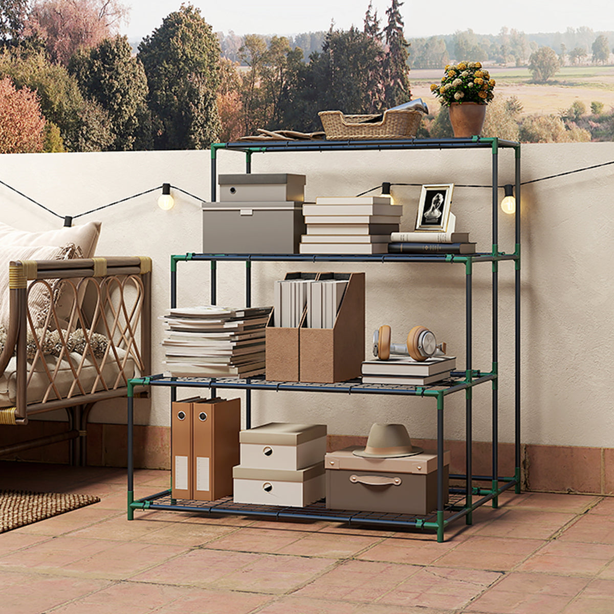 Outsunny Soporte Para Plantas De 4 Niveles De Acero 94x84x110 Cm Verde Oscuro_4