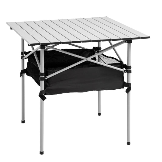 Mesa De Camping Outsunny Aluminio, Tela Oxford Plata 70x70x69 Cm_0
