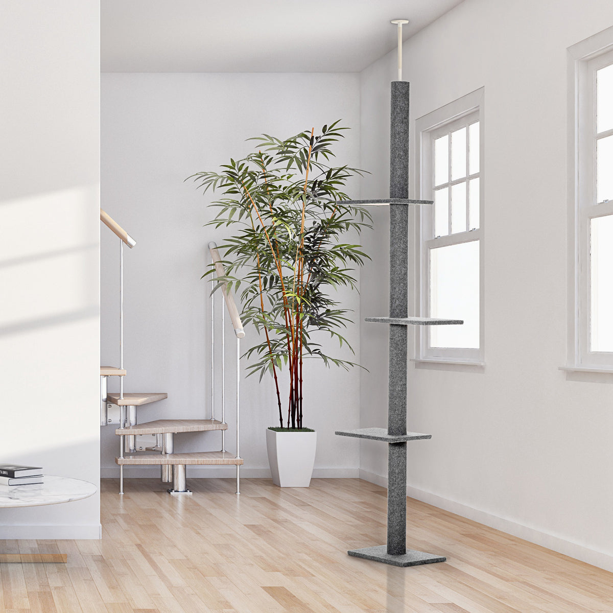 Pawhut Árbol Para Gatos Del Suelo Al Techo 43x27x228-260 Cm Con Altura Ajustable_1