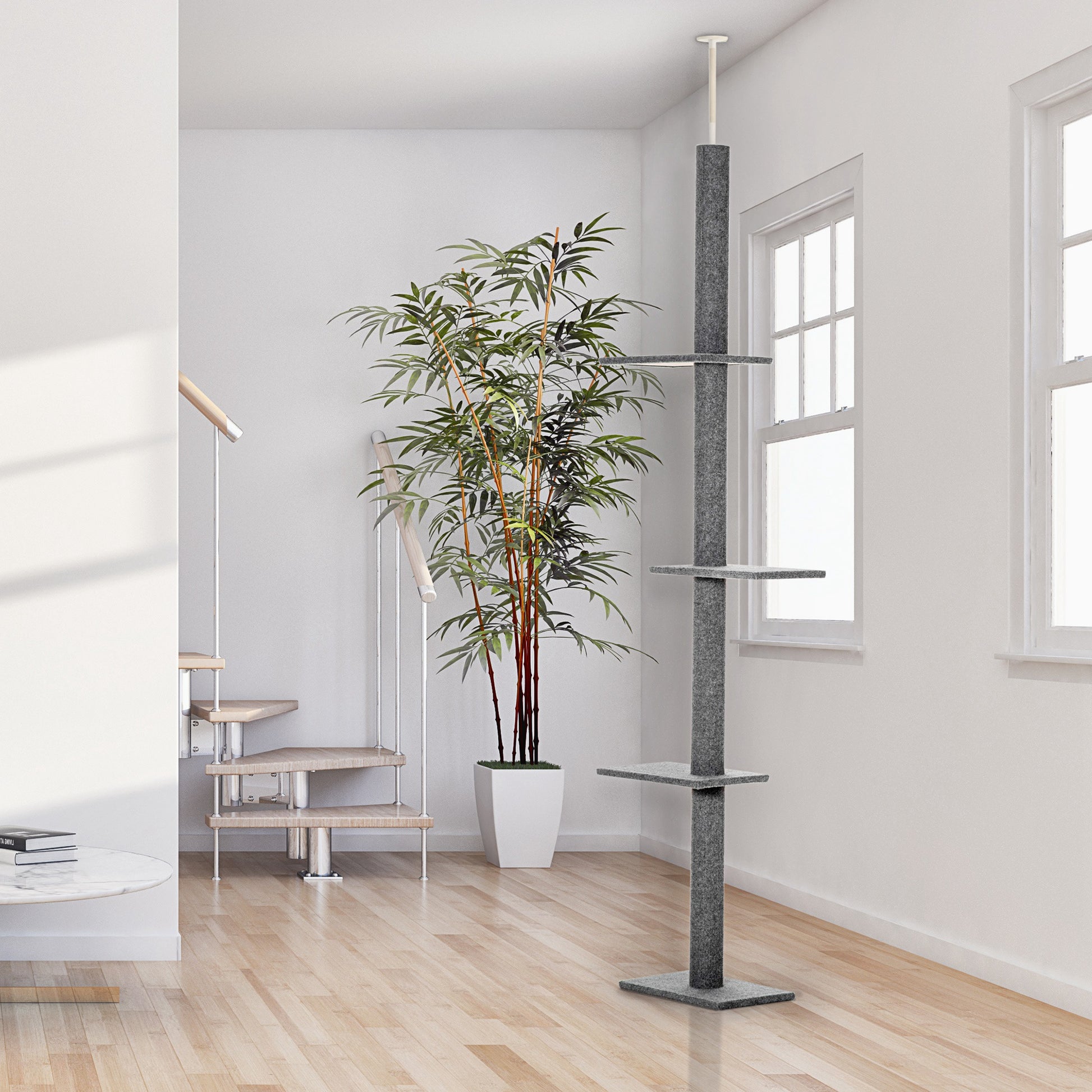 Pawhut Árbol Para Gatos Del Suelo Al Techo 43x27x228-260 Cm Con Altura Ajustable_1