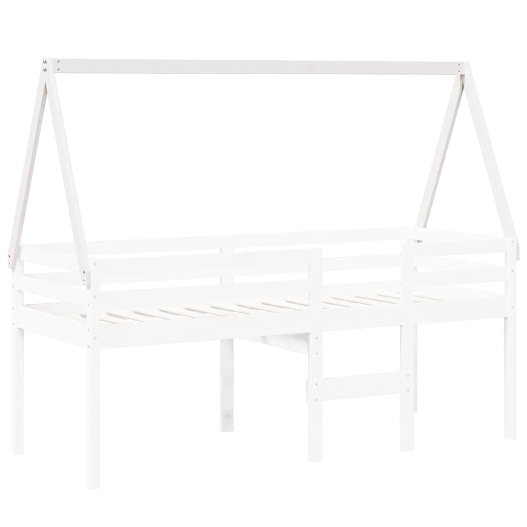 Techo De Cama Infantil Madera Maciza Pino Blanco 199x95,5x88 Cm_2