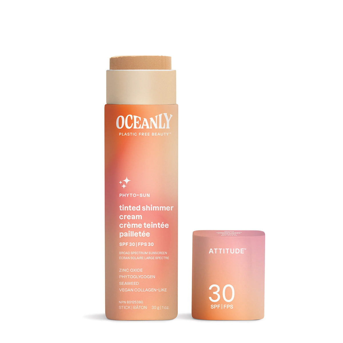 Oceanly - Crema facial con protección solar PHYTO-SUN - Con color y brillo - SPF 30, Attitude, 30 g