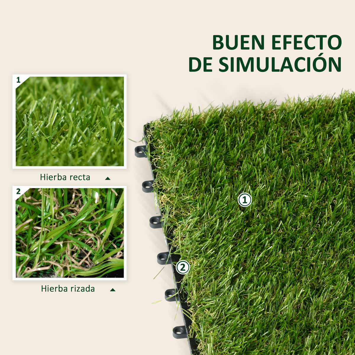 Outsunny Césped Artificial De 10 Piezas 30x30 Cm Altura De Hierba 25 Mm Verde_5