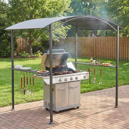 Outsunny Carpa Barbacoa 2,4 X 1,5 M Con 2 Estantes Ganchos Y Estructura De Acero_4