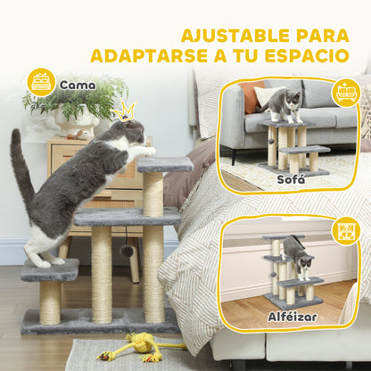 Pawhut Escalera Para Gatos De 3 Peldaños 52x34,5x54 Cm Gris_4