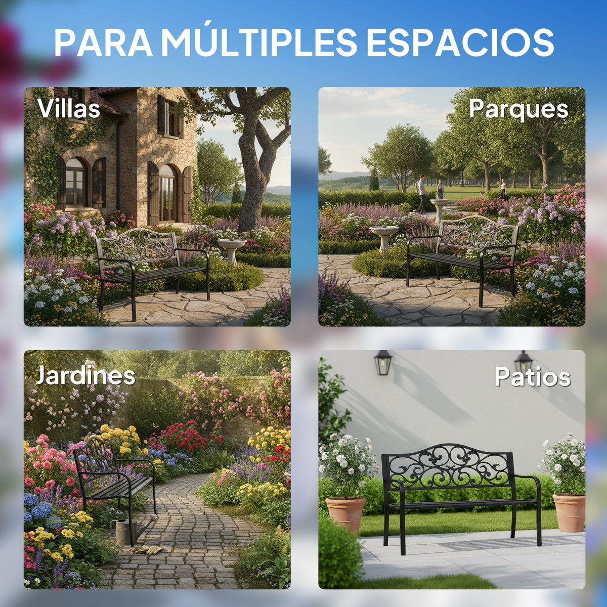 Outsunny Banco De Jardín De Acero Carga 240 Kg Para Patio 127x60x89 Cm Negro_5