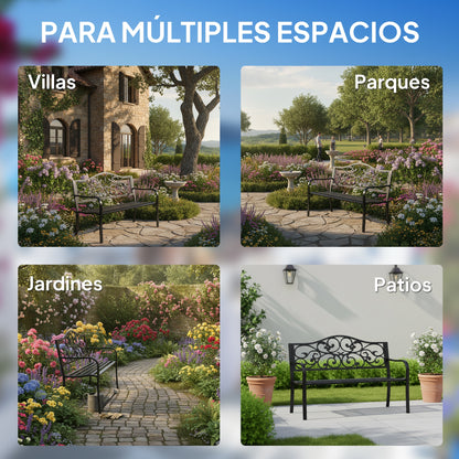Outsunny Banco De Jardín De Acero Carga 240 Kg Para Patio 127x60x89 Cm Negro_5