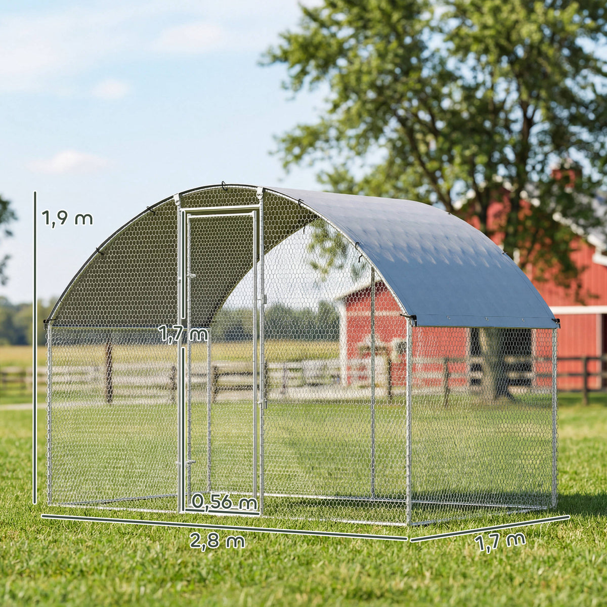 Pawhut Gallinero Para Exterior 2,8x1,7x1,9 M Para 5-8 Gallinas Plata_2