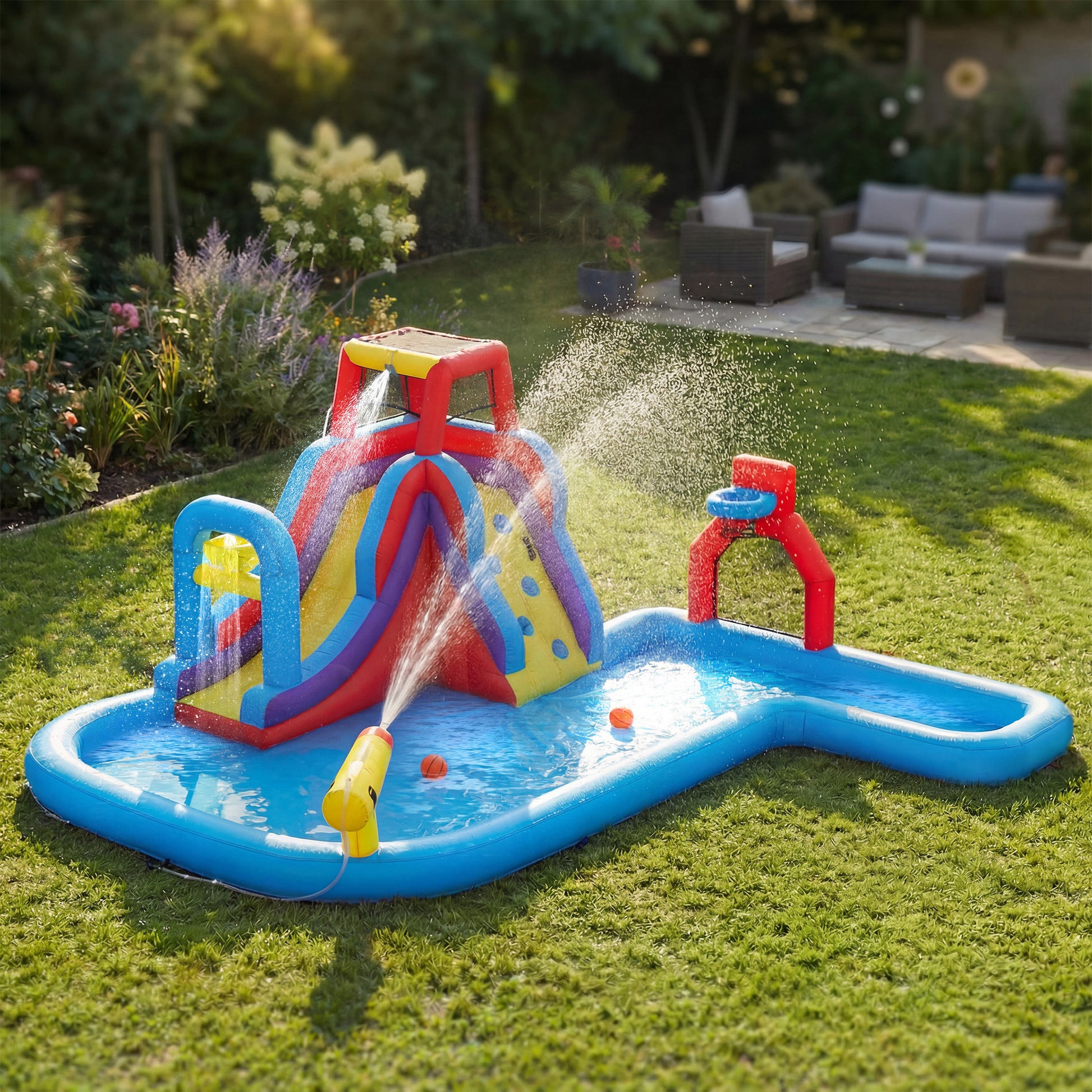 Aiyaplay Castillo Hinchable Acuático Con Soplador 550w 6 En 1 Tobogán Piscina_1