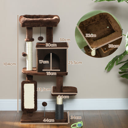 Pawhut Árbol Rascador Para Gatos Altura 104cm Con Almohadilla Para Rascar Marrón_2