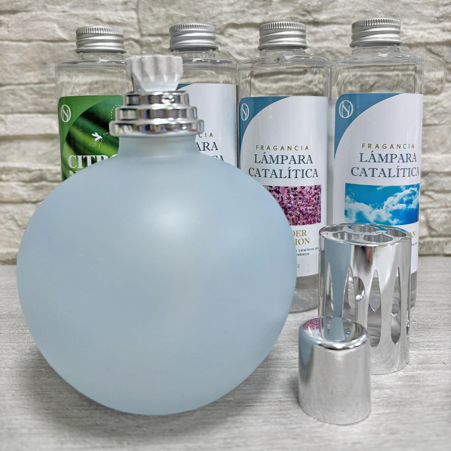 Lámpara Catalítica Azul Grisáceo Mate + Aroma Provence Breeze 500ml - Elimina Olores, Impurezas Y Perfuma_1