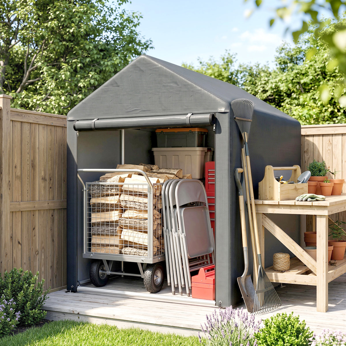 Outsunny Carpa Para Herramientas De Jardinería 1,2x1,8x1,65 M Gris Oscuro_1