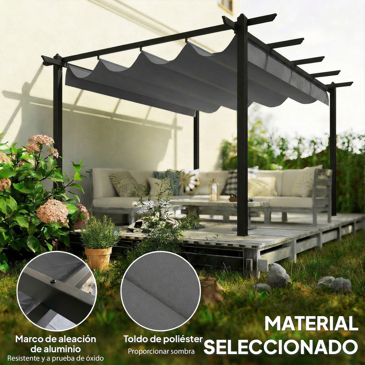 Pérgola Outsunny Aluminio, Poliéster Gris 396x296x220 Cm_3