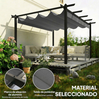 Pérgola Outsunny Aluminio, Poliéster Gris 396x296x220 Cm_3