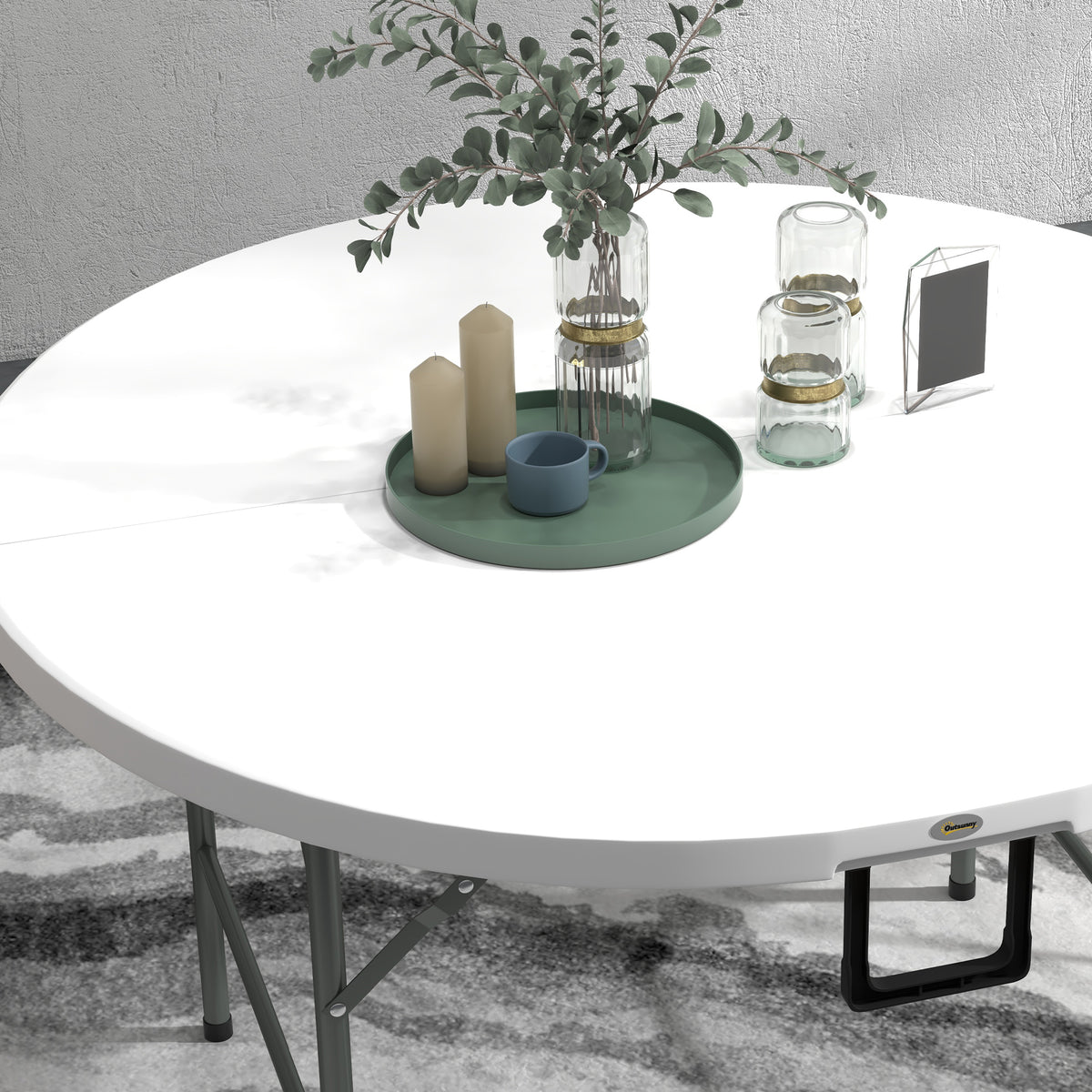 Mesa De Jardín Outsunny Acero, Hdpe Blanco 122x122x73 Cm_4