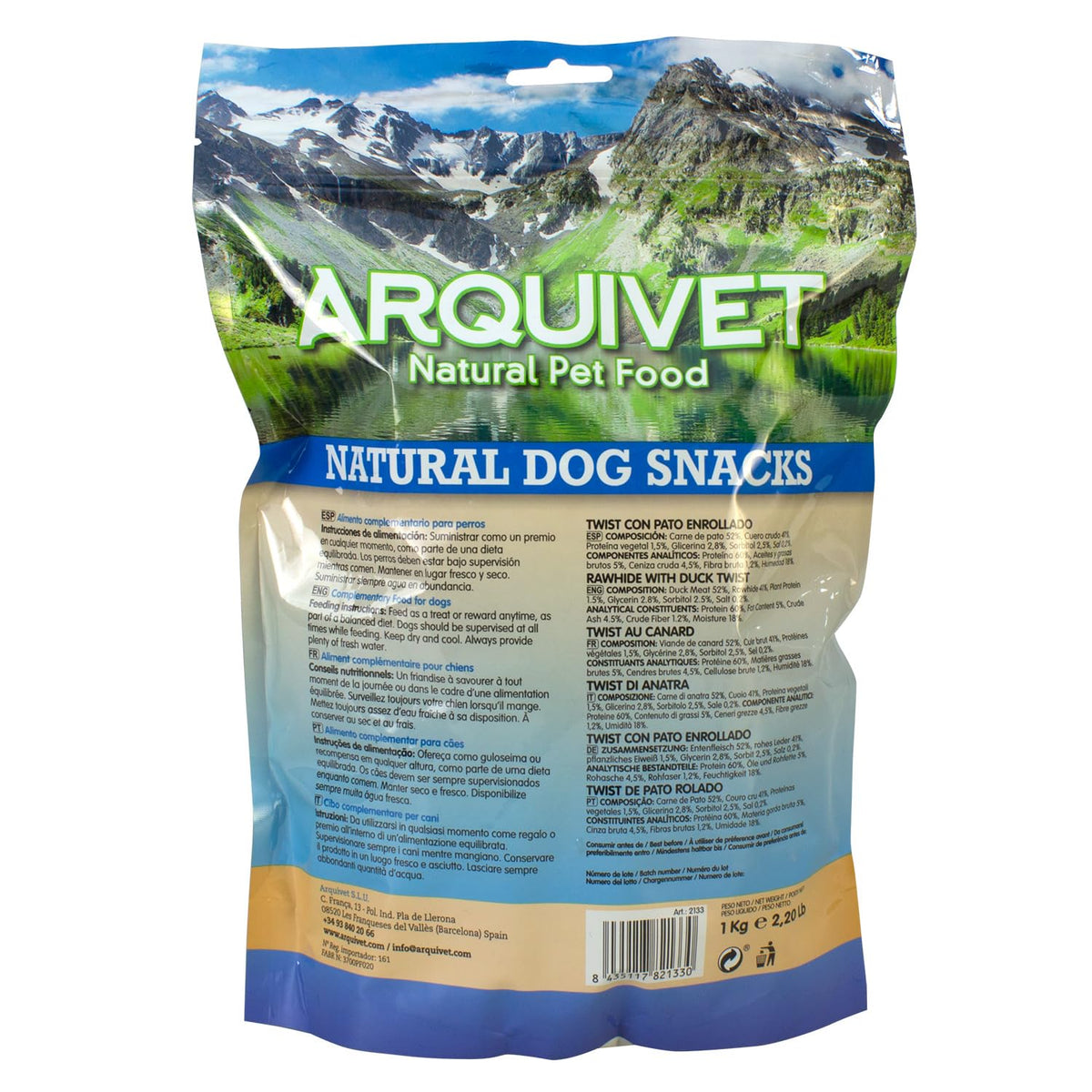 Snack natural para perros Filete de pato Arquivet 1 Kg