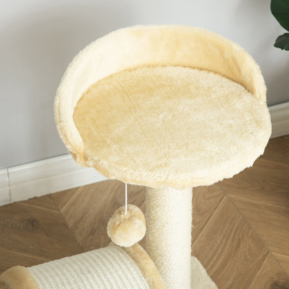 Pawhut Árbol Rascador Para Gatos 2 Niveles Con Poste Tablero Para Rascar Beige_4