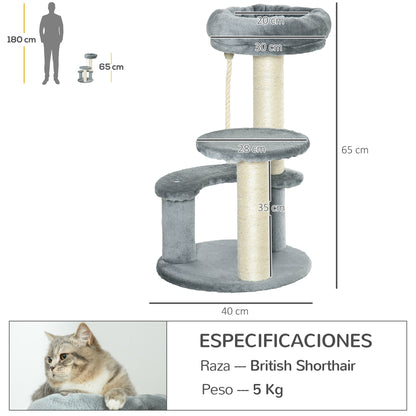 Pawhut Árbol Rascador Para Gatos Con Cama De Felpa Y Postes De Cuerda De Sisal_2