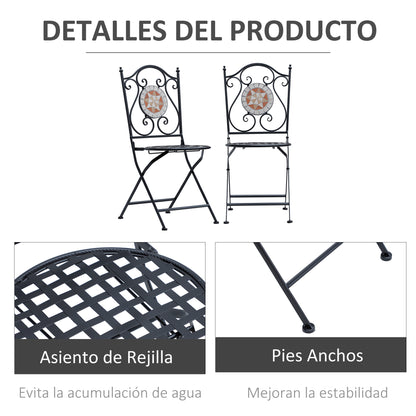 Outsunny Set De 2 Sillas Plegables De Jardín Bistro Silla Asiento Mosaico_5