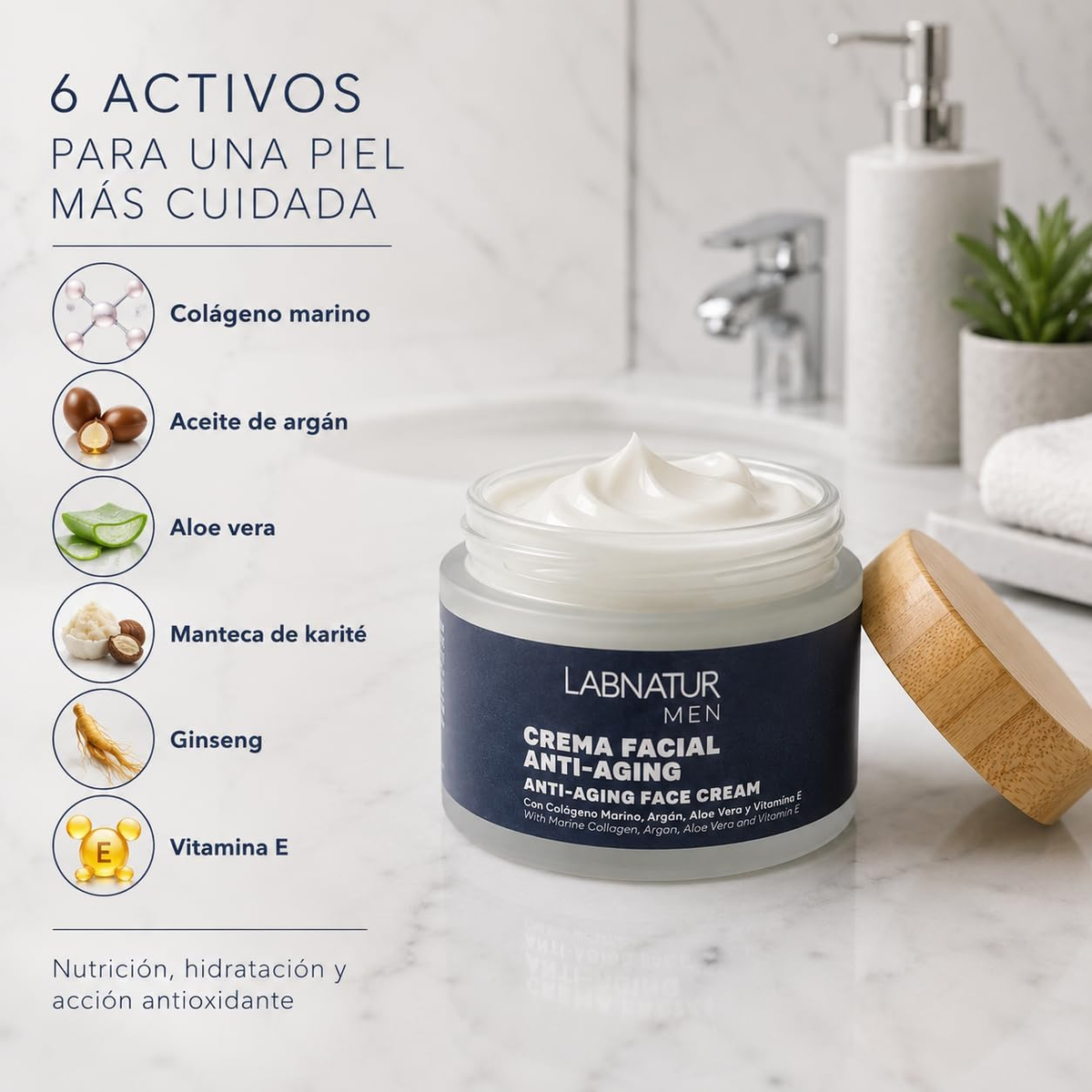 Crema Facial para Hombre Labnatur 50 ml | Colágeno Marino, Argán y Ginseng | Hidratación, Firmeza y Antiedad_2